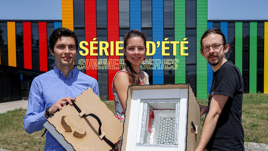 Raphaël Finizola, Lise Boitard-Crépeau and Simon Baillet have designed a self-cooling vaccine transport container. 2022 EPFL/Alain Herzog - CC-BY-SA 4.0 Raphaël Finizola, Lise Boitard-Crépeau and Simon Baillet have designed a self-cooling vaccine transport container. 2022 EPFL/Alain Herzog - CC-BY-SA 4.0