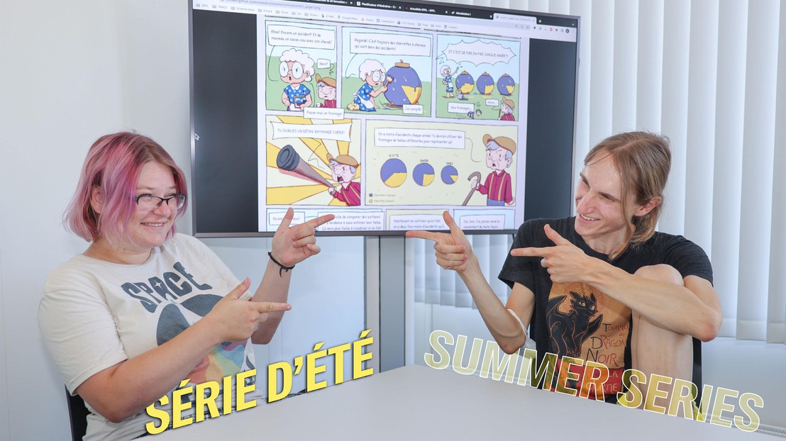 Blandine Moulin (à gauche) et Nicole Vadot ont manié humour et rigueur scientifique. 2022 EPFL/Murielle Gebert- CC-BY-SA 4.0 Blandine Moulin (à gauche) et Nicole Vadot ont manié humour et rigueur scientifique. 2022 EPFL/Murielle Gebert- CC-BY-SA 4.0