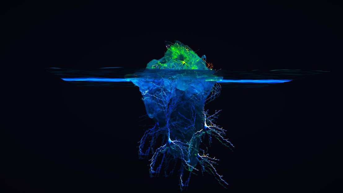 2023 EPFL / Ella Marushchenko - CC-BY-SA 4.0. The brain's neural activity is largely hidden in complex, nonlinear systems, much like how we can only see the surface of icebergs. 2023 EPFL / Ella Marushchenko - CC-BY-SA 4.0. The brain's neural activity is largely hidden in complex, nonlinear systems, much like how we can only see the surface of icebergs.