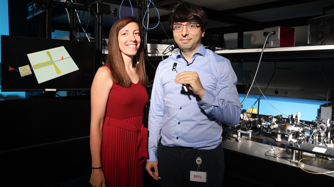 Laboratory of Hybrid Photonics head Cristina Benea-Chelmus and PhD student Yazan Lampert. 2025 EPFL Alain Herzog  CC BY SA 4.0