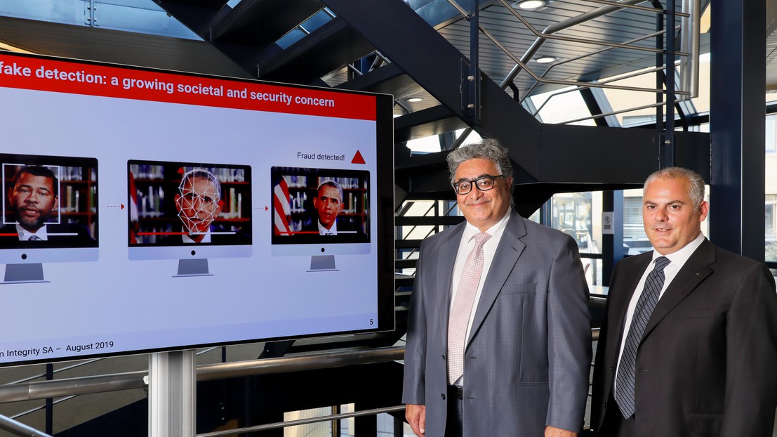 Touradj Ebrahimi, EPFL professor, et Anthony Sahakian, CEO of Quantum Integrity, work together towards a solution for detecting deepfakes.© 2019 Alain Herzog Touradj Ebrahimi, EPFL professor, et Anthony Sahakian, CEO of Quantum Integrity, work together towards a solution for detecting deepfakes.© 2019 Alain Herzog