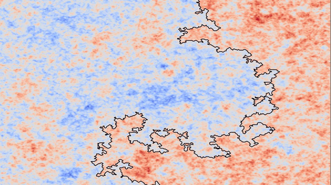 A heat map of the heights of an approximation of the 2D GFF (red is high, blue is low) together with a zero contour line, drawn in black. Credit: Juhan Aru, EPFL A heat map of the heights of an approximation of the 2D GFF (red is high, blue is low) together with a zero contour line, drawn in black. Credit: Juhan Aru, EPFL